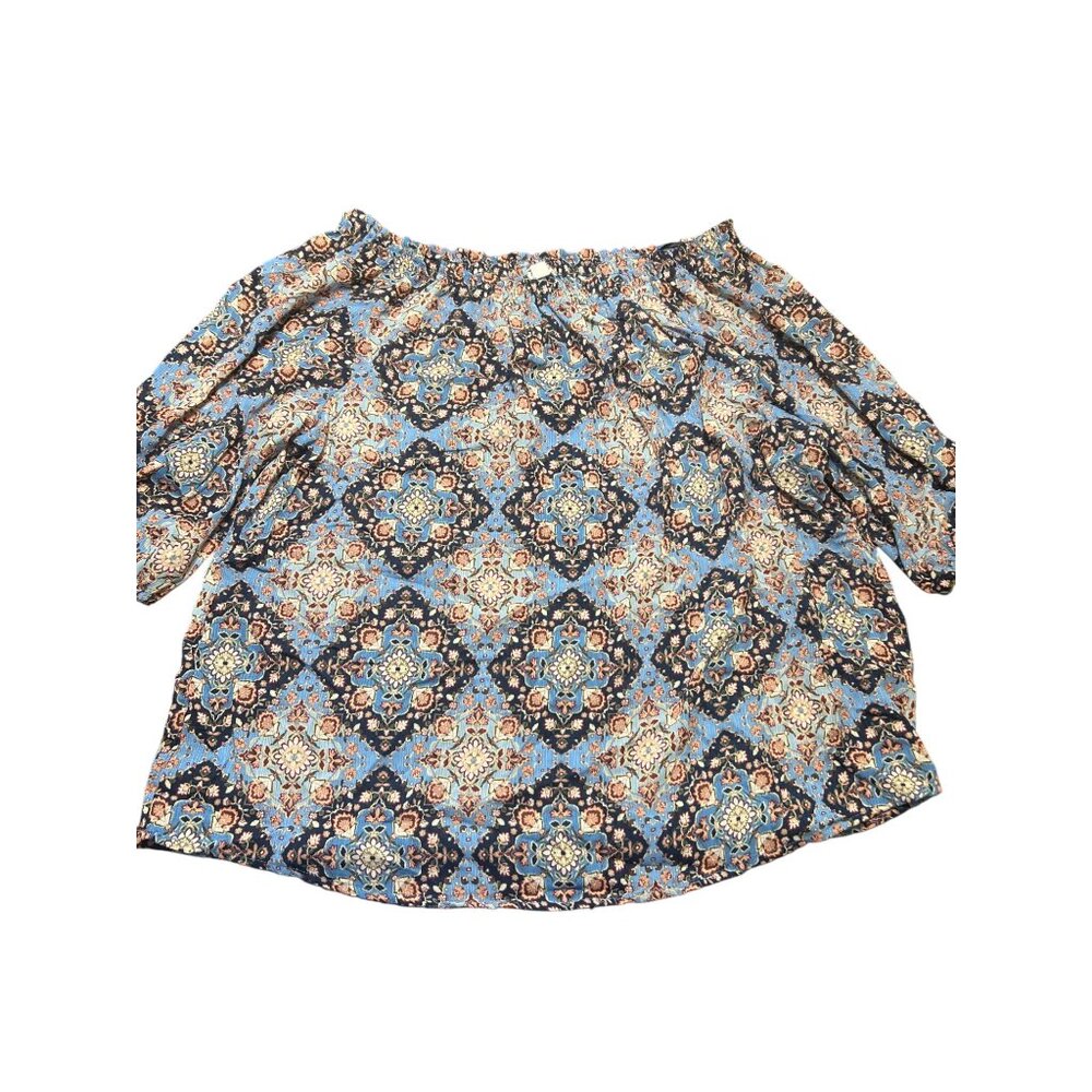 Westport Boho Off Shoulder Shirt Flowy Tie Sleeves Floral 100% Polyester Sz 2X